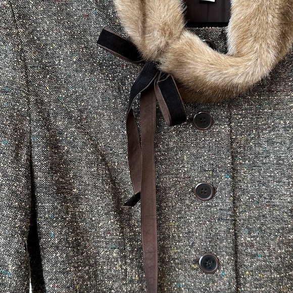 Vintage Sophisticated Brown Tweed Blazer Jacket  Faux Fur Trimmed Collar-12 P - Picture 5 of 9